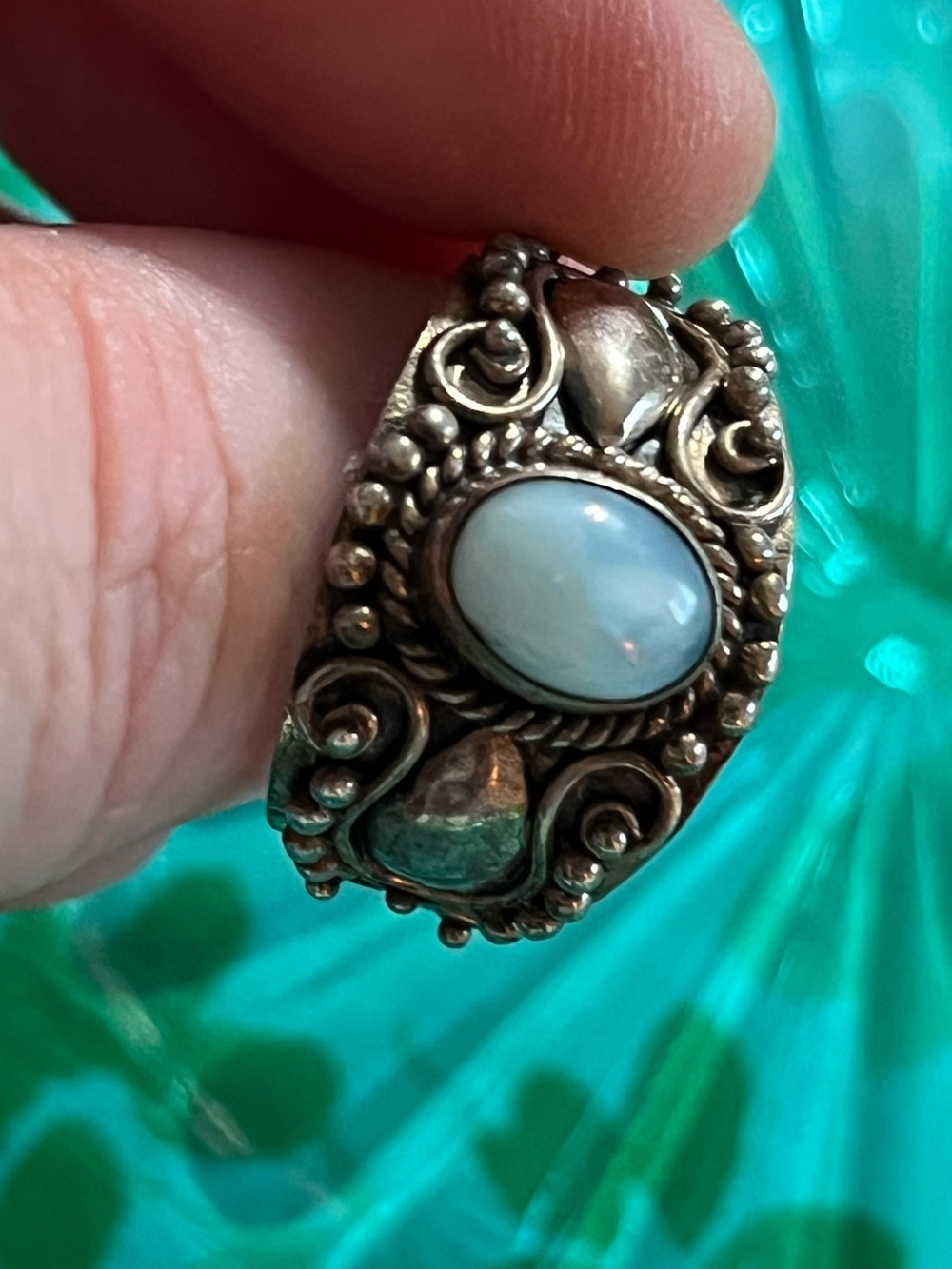 Vintage Sterling Silver 925 Larimar Bali Style Size 8 Ring